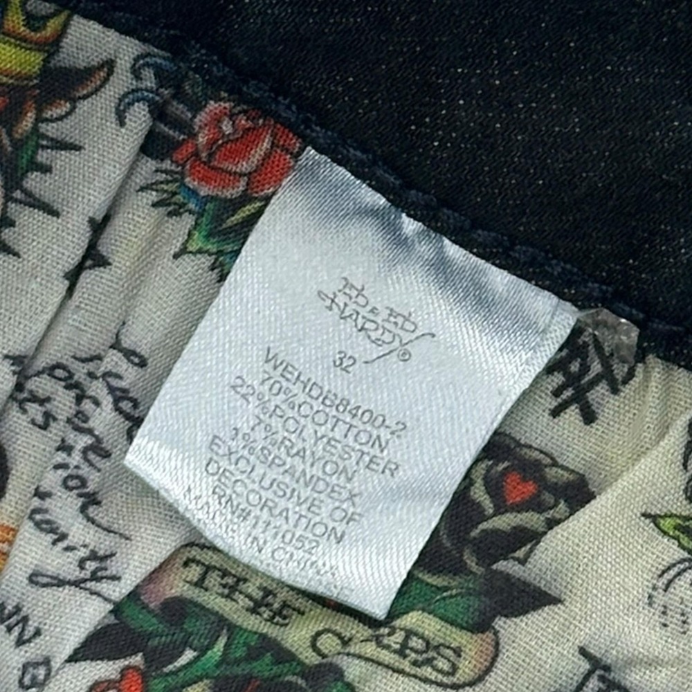 NEW Ed Hardy Jeans Skull Rose Women Size 32 Dark Wash Slim Flare Graphic Stretch - Picture 9 of 11